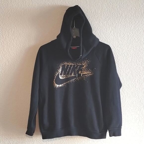 Nike Rose Gold Spellout Scuba Funnel Neck Pocketed Hoodie Sweatshirt LG PERFECT - Picture 1 of 16